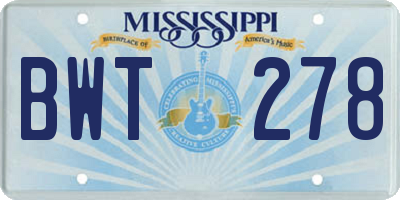 MS license plate BWT278