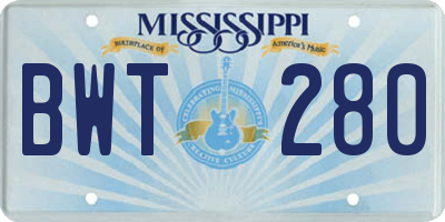 MS license plate BWT280