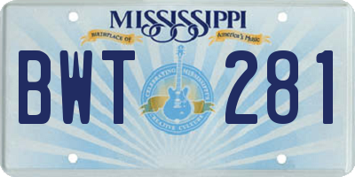 MS license plate BWT281