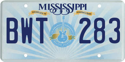 MS license plate BWT283