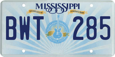 MS license plate BWT285