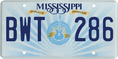 MS license plate BWT286