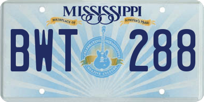 MS license plate BWT288