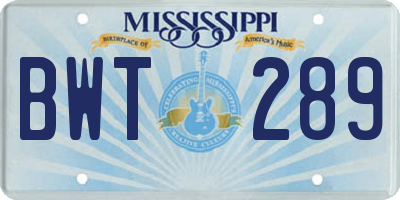 MS license plate BWT289