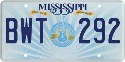MS license plate BWT292