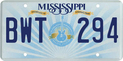 MS license plate BWT294