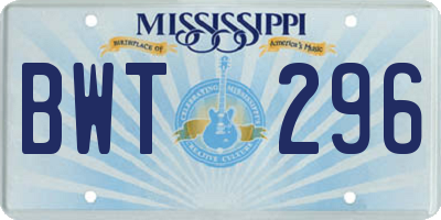 MS license plate BWT296