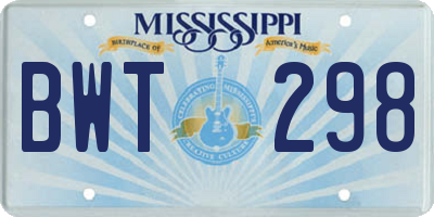 MS license plate BWT298