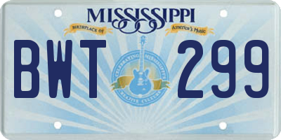 MS license plate BWT299