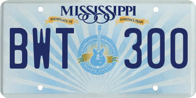 MS license plate BWT300