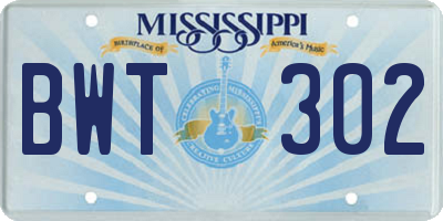 MS license plate BWT302