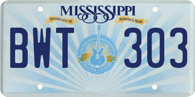 MS license plate BWT303
