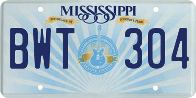 MS license plate BWT304