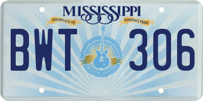 MS license plate BWT306