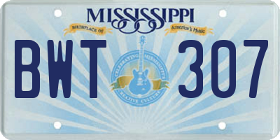 MS license plate BWT307