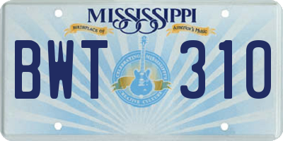 MS license plate BWT310
