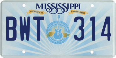 MS license plate BWT314