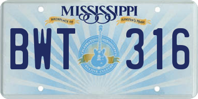 MS license plate BWT316