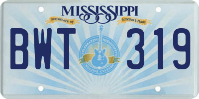 MS license plate BWT319