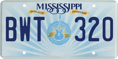 MS license plate BWT320