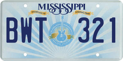 MS license plate BWT321