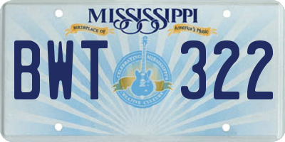 MS license plate BWT322