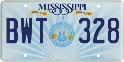 MS license plate BWT328