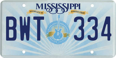 MS license plate BWT334