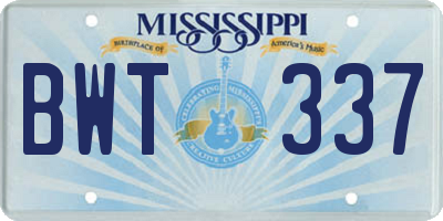 MS license plate BWT337