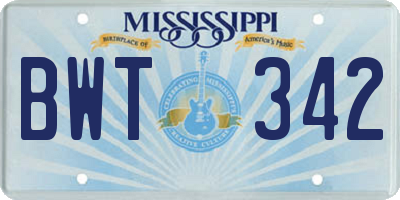 MS license plate BWT342