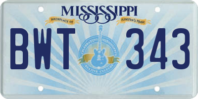 MS license plate BWT343