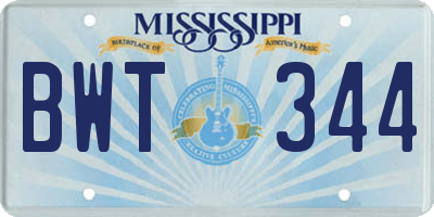 MS license plate BWT344