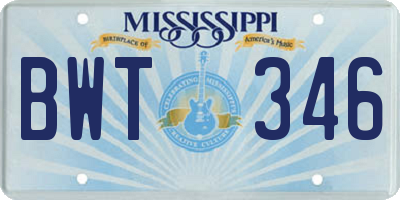 MS license plate BWT346