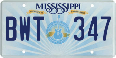 MS license plate BWT347