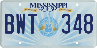 MS license plate BWT348