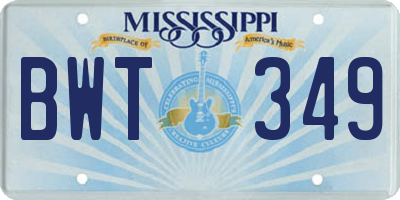 MS license plate BWT349