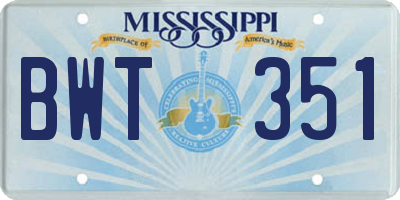 MS license plate BWT351