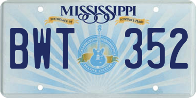 MS license plate BWT352