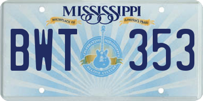 MS license plate BWT353