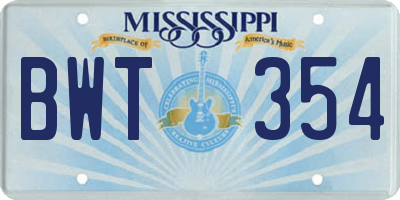 MS license plate BWT354