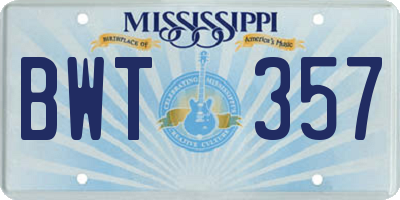 MS license plate BWT357