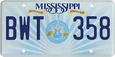 MS license plate BWT358
