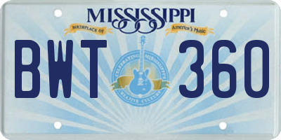 MS license plate BWT360