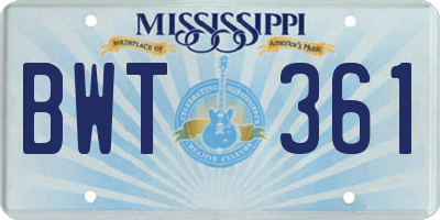 MS license plate BWT361