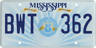 MS license plate BWT362