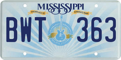 MS license plate BWT363