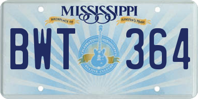 MS license plate BWT364