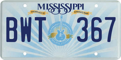 MS license plate BWT367