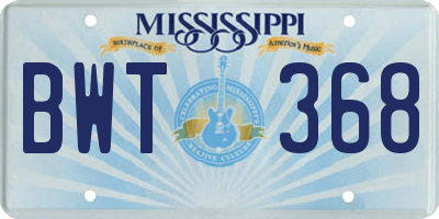 MS license plate BWT368