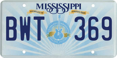 MS license plate BWT369